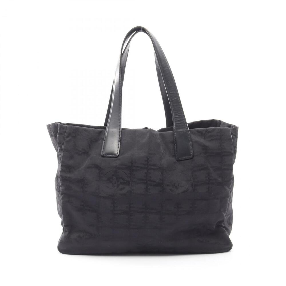Chanel New Travel Line MM Tote Bag Handbag Leather Nylon Canvas Women's Black...